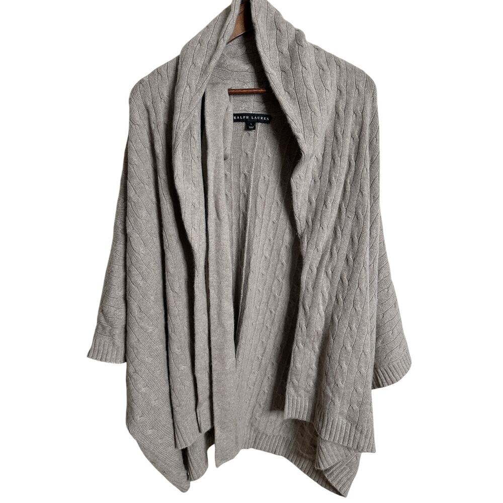 Ralph Lauren Black Label 100% Cashmere Cable Knit Cardigan Sweater Womans L